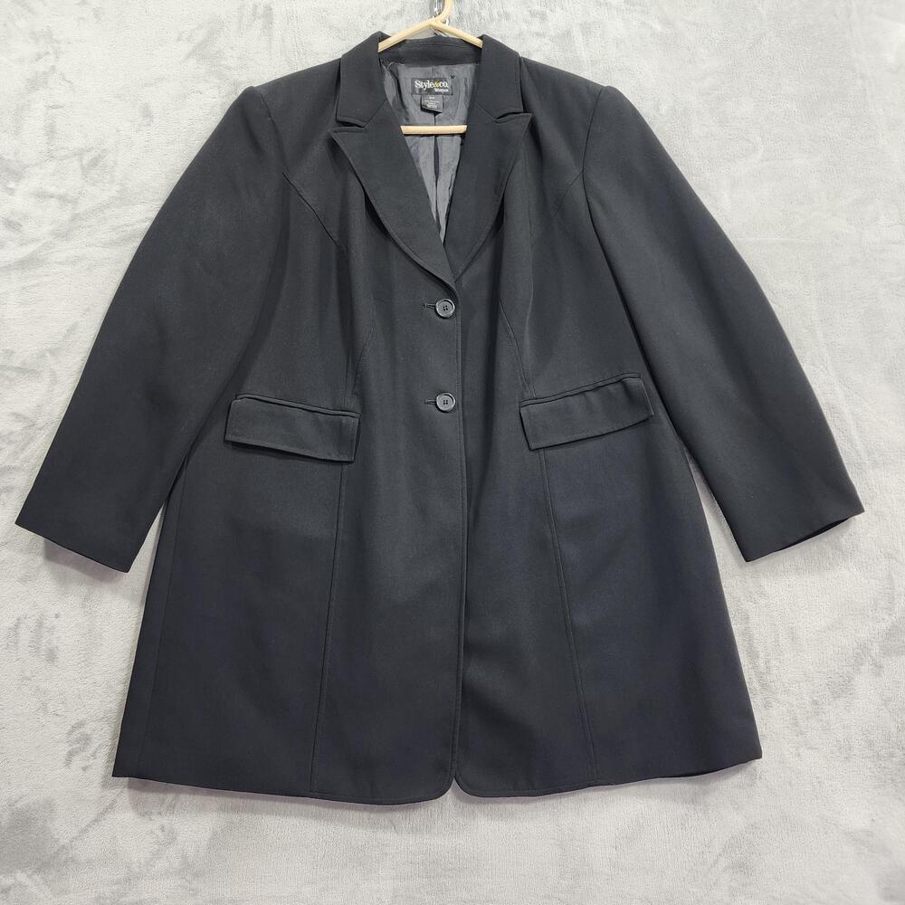 Vintage Style&Co Blazer Womens 18W Black Longline Two Button Lined Suit Jacket